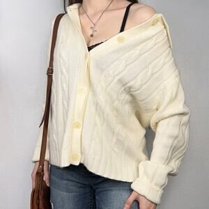 Cream Cable Knit Button Cardigan Sweaters Size Medium